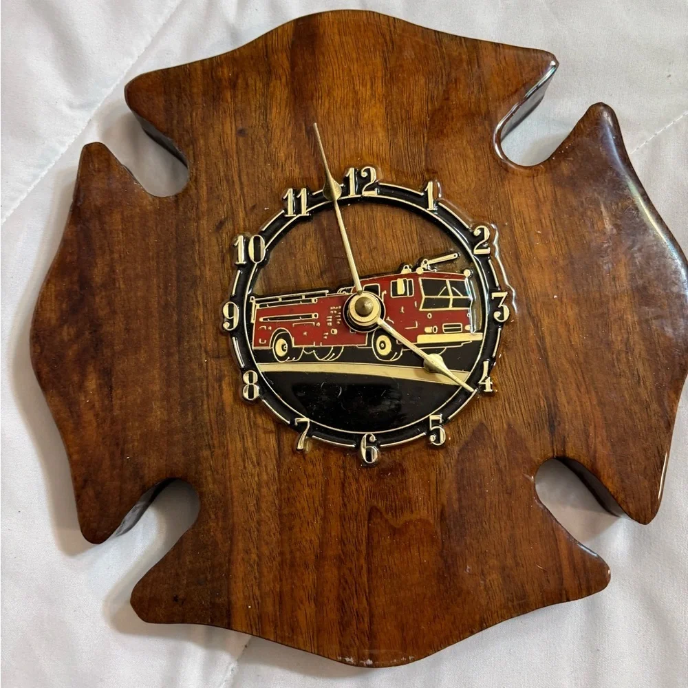 Wooden Fire Truck Wall Clock 9X9